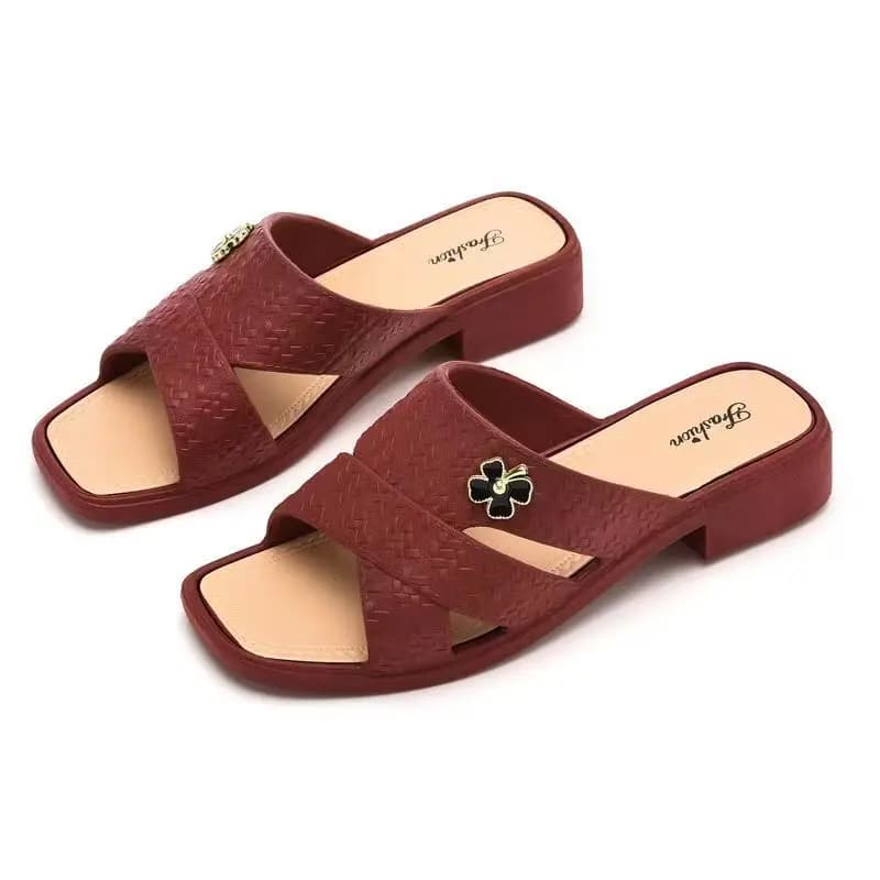Women's Slippers with Open Tip and Low Heel, Soft Sole, Anti-Slip, Anti-Odor, Home Slippers, Outdoor Waterproof Sandals