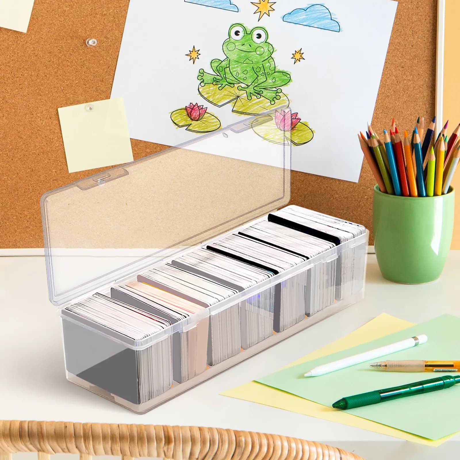 Card Storage Box with Dividers Transparent Strong Sturdy Plastic Card Organizer for Trading Sports Baseball Greeting Business