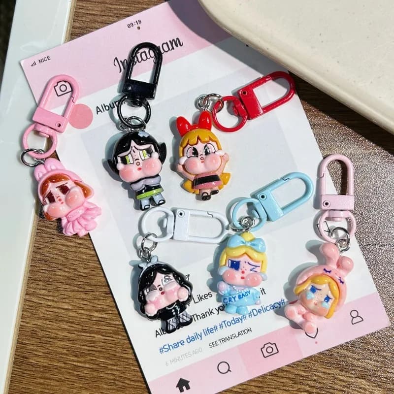 6 Pezzi Portachiavi Kawaii della Serie Powerpuff Girls, Simpatici Personaggi Anime Cartoon Creativi, Portachiavi a Tema Travestimento