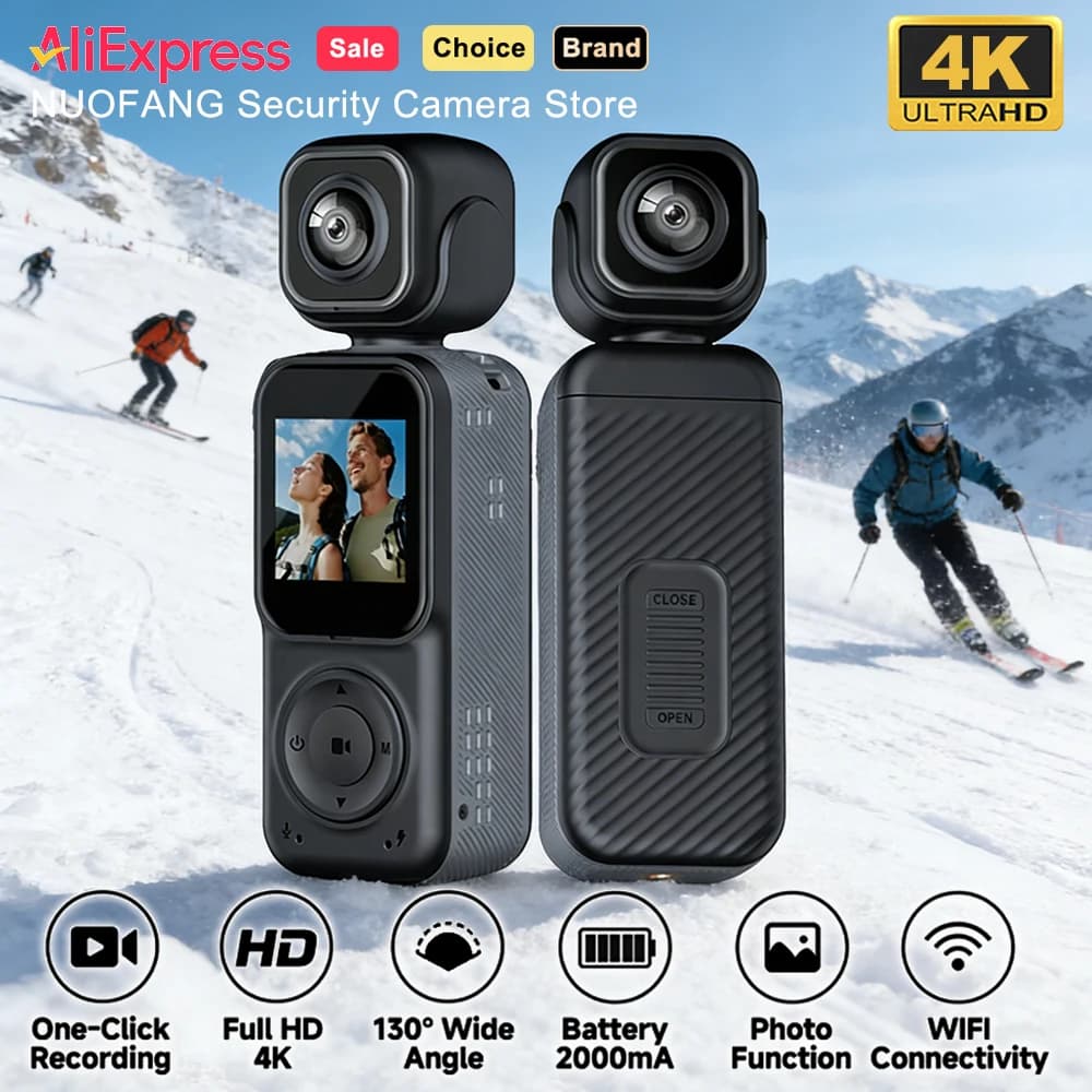 4K Double-Lente Sports Camera, 180°C Bici Action Camera with WiFi, Waterproof, Rotating, with EIS Anti-Shake Stabilization