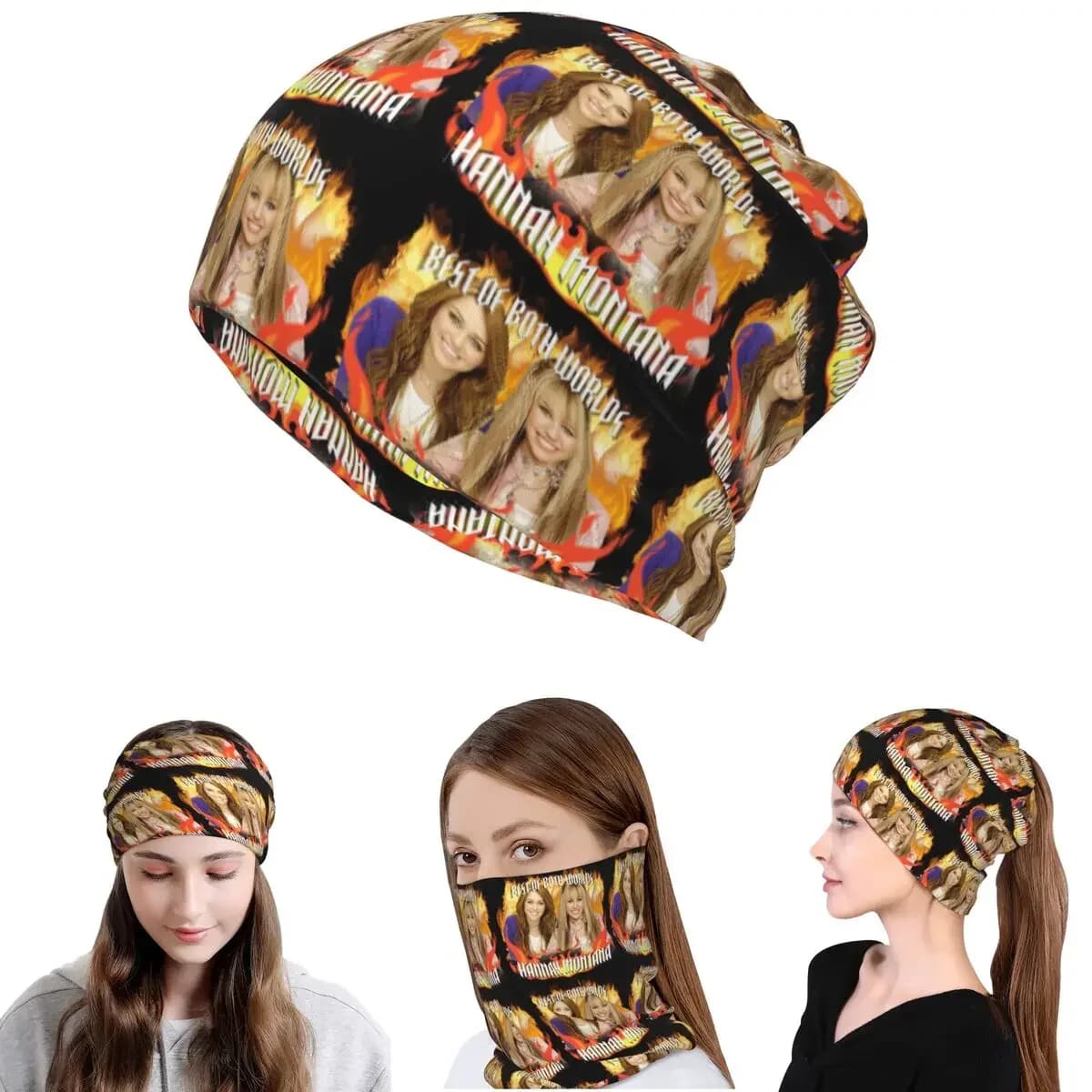 Hannah Montana Collage Bandana Neck Cover Magic Scarf Warm Headband Beanies Hat for Men Women Adult Washable