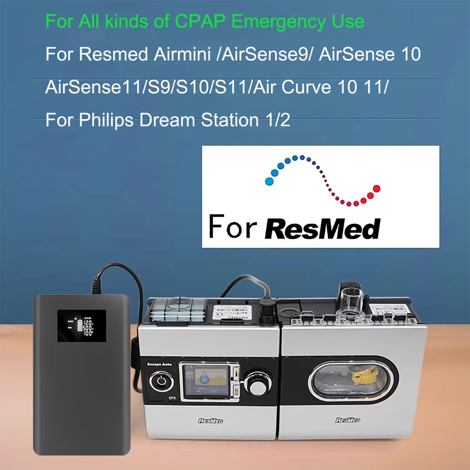 Batteria CPAP Power Bank con uscita CC 12V 19V 24V 3.75A 2.5A per apparecchi Resmed S9 Airsense 10 Aircurve 10 11 S10 S11