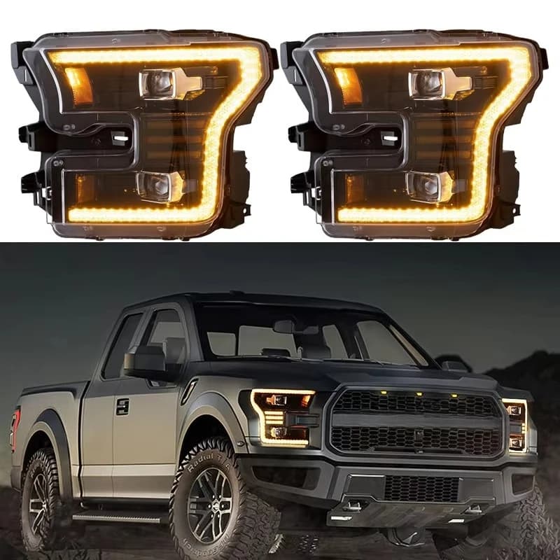 Factory Start up Animation Amber DRL Raptor 2016-2021 Full LED Front Lamp 2015 2016 2017 LED Headlights for F150