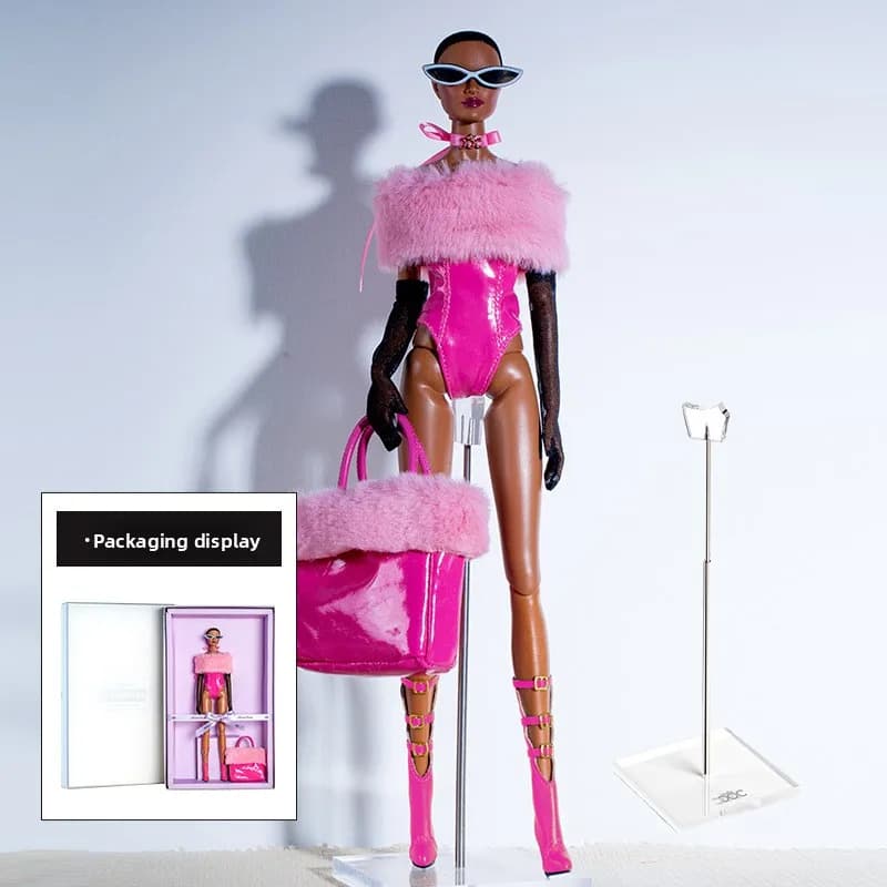 32cm Supermodel Doll With Clothes With Doll Holder Suit Fashion Pink Leather Skirt Princess Dress Up DIY Toys Collector Gift Box