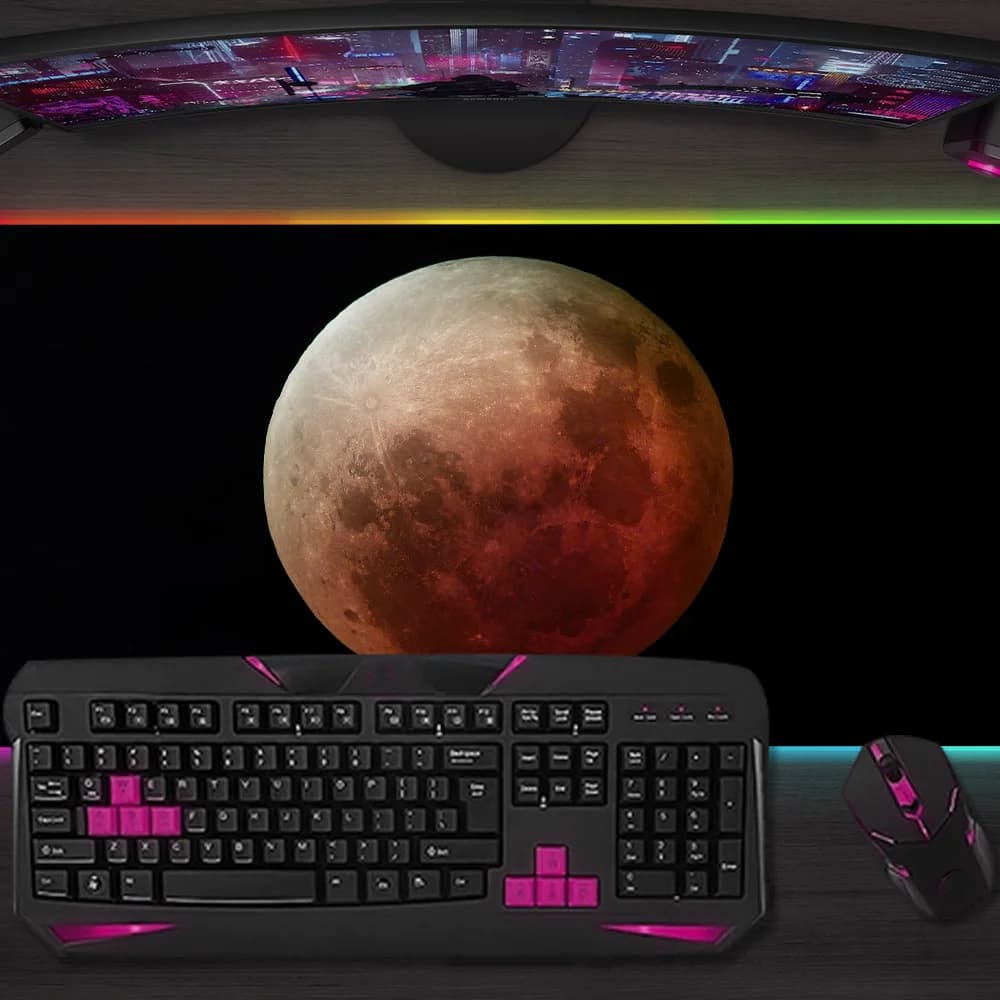 Tappetino per mouse con tema Total Lunar Eclipse, tappetino per mouse da gioco, tappetini da tavolo a LED, micro USB, retroilluminato, in gomma, RGB, tappetini da scrivania, formato XXL