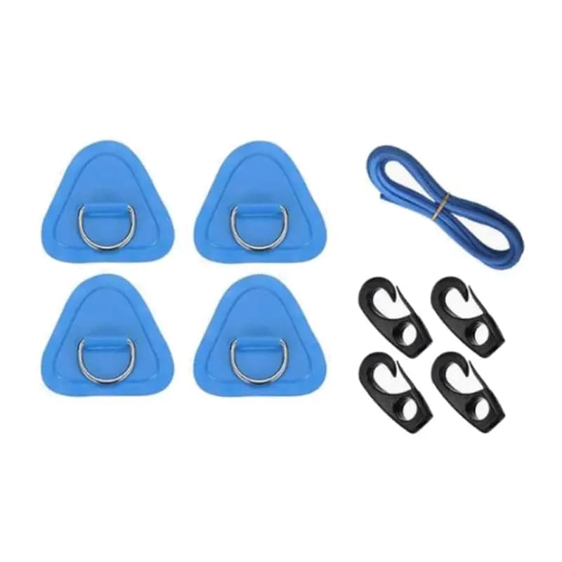 Confezione da 4 patch triangolari con anello a D con corda elastica da 2,5 m e ganci per accessori per ponte di barche gonfiabili in PVC, kayak, canoa