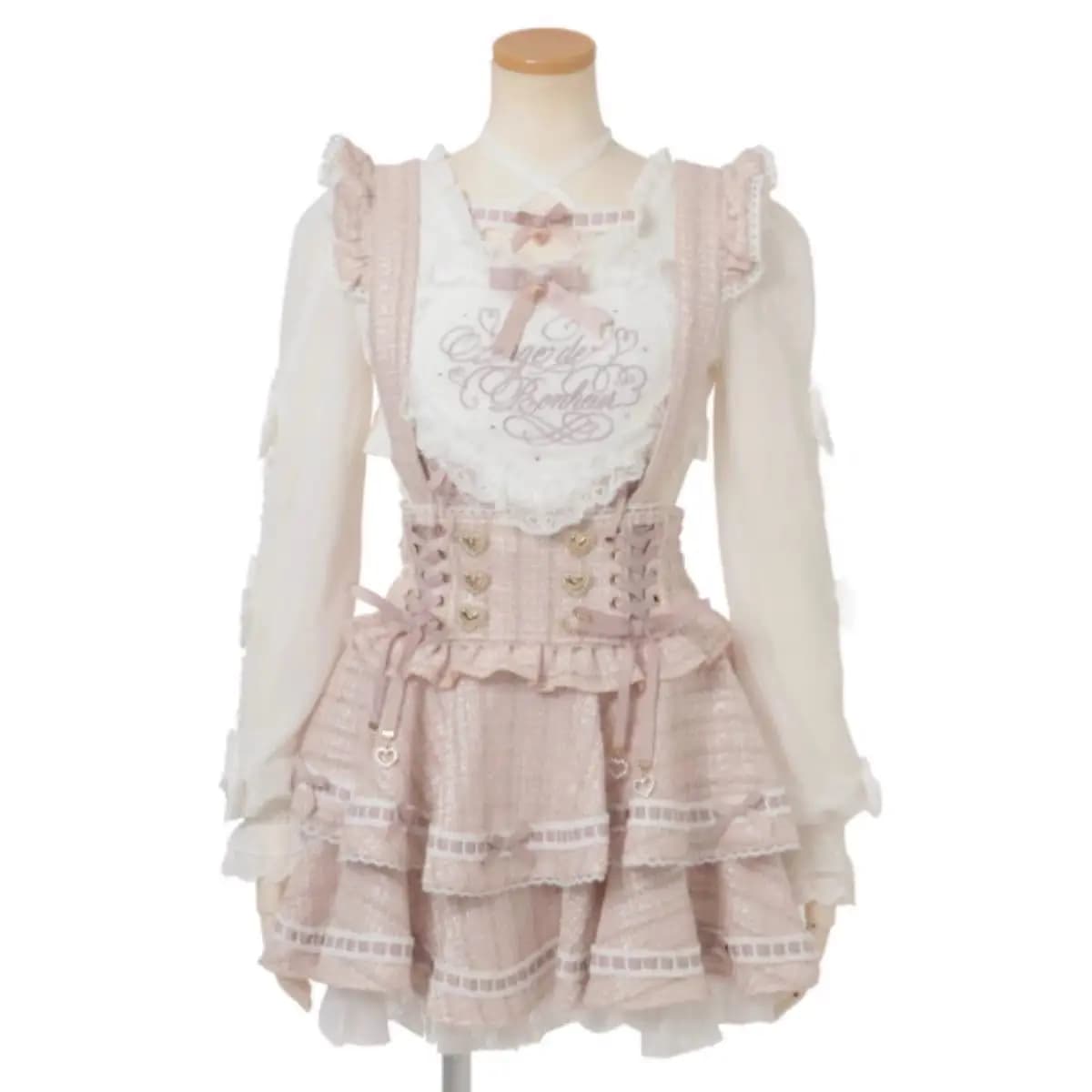 Grazioso Set di 2 Pezzi Stile Kawaii: Vestito con Gonna a Quadri e Ricamo a Cuore, Stile Principessa Giapponese Lolita