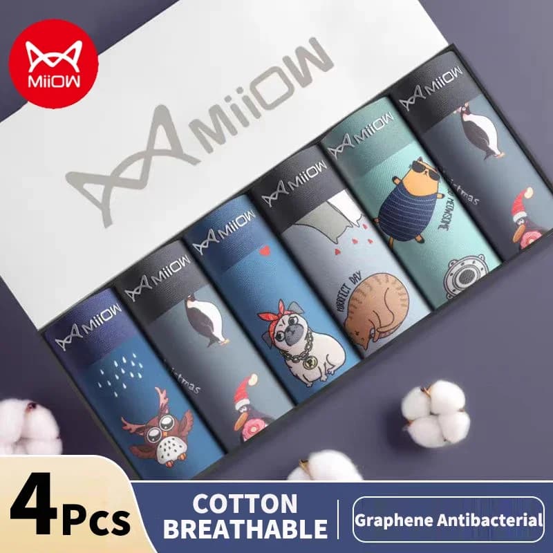 MiiOW 4 pezzi di cotone intimo da uomo boxer divertente stampa animalier mutandine da uomo mutande traspiranti lingerie antibatterica mutandine da uomo
