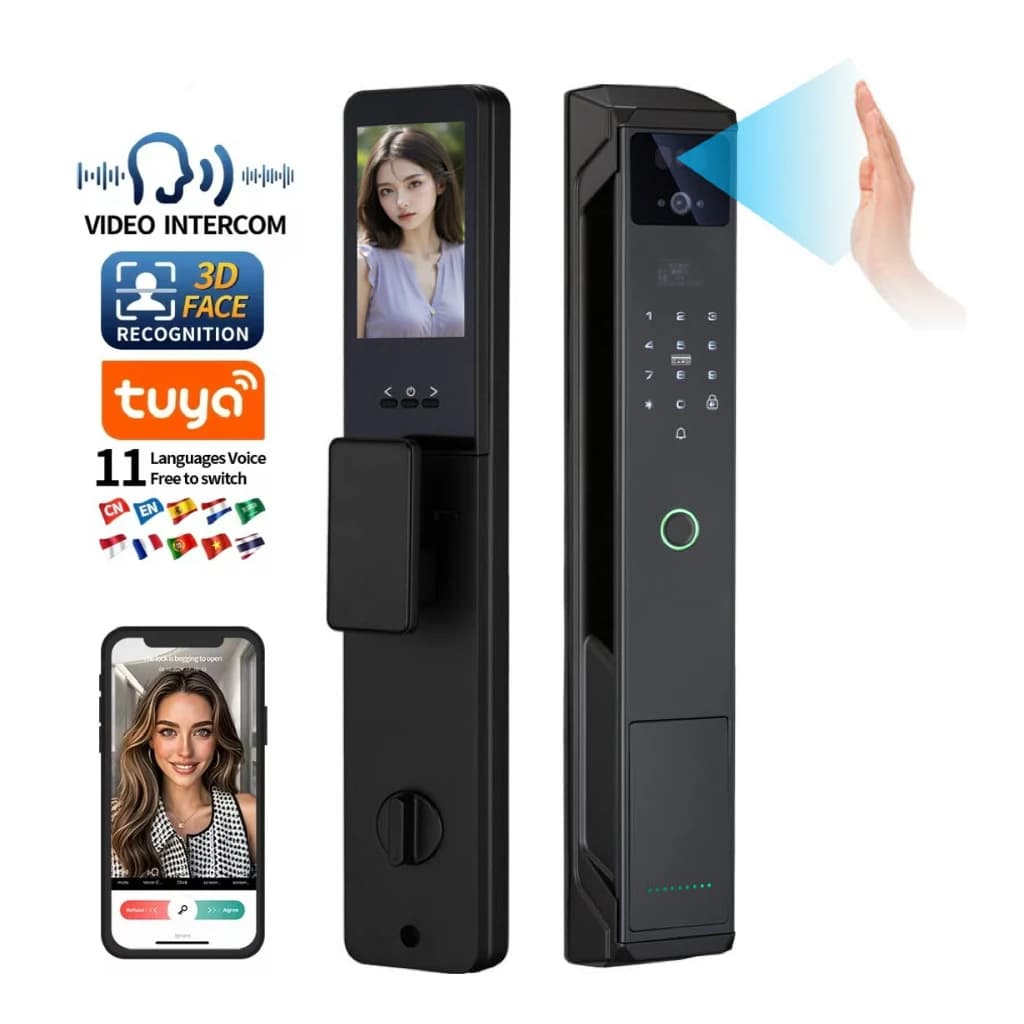Serratura Intelligente con Riconoscimento Facciale, Impronta Digitale, Senza Chiave, Password, WiFi, Automatica, Elettronica, Digitale, con Videosorveglianza