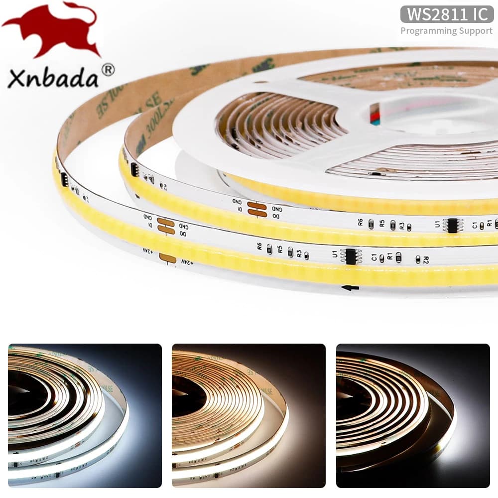 COB SPI WS2811 IC CCT Striscia LED indirizzabile 576LED da 2700K a 6500K 10mm DC24V FOB flessibile Nastro COB ad alta densità RA90