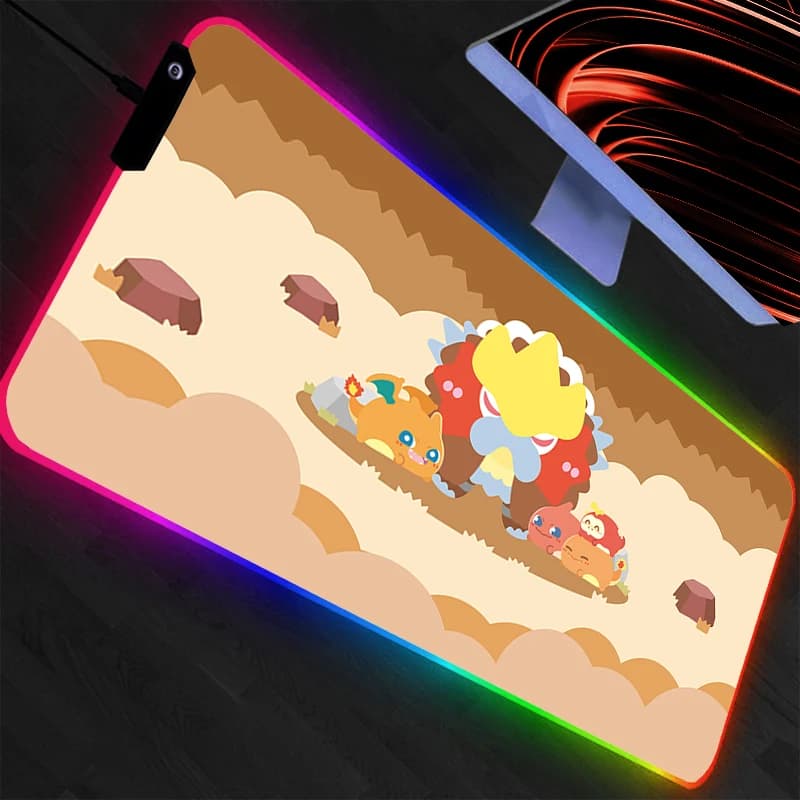 Tappetino per Mouse da Gaming LED Grande, Mousepad RGB per Computer, Tappeto da Scrivania, Accessori per Tastiera da Giocatore con Retroilluminazione Pokemon Pikachu