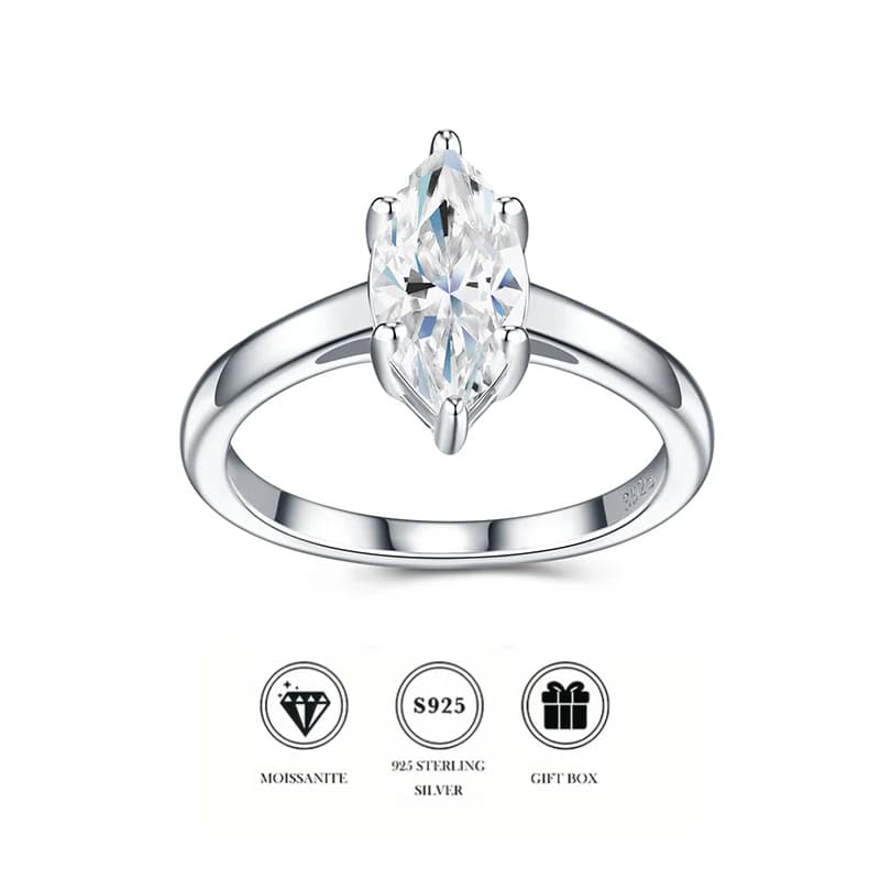 Elegante Anello Solitario Marquise in Argento Sterling 925 – Anello Promessa Senza Tempo per Fidanzamento e Regalo