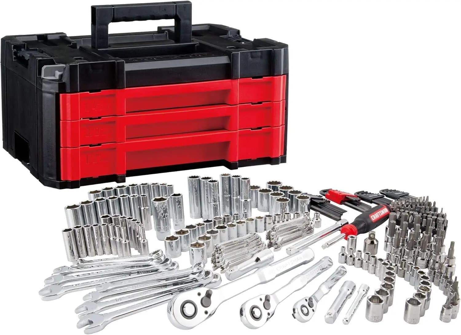 Set di Attrezzi Meccanici da 262 Pezzi con Cassetta VERSASTACK a 3 Cassetti, Set di Chiavi a Bussola SAE e Metriche, Kit Combinato per Auto e Moto