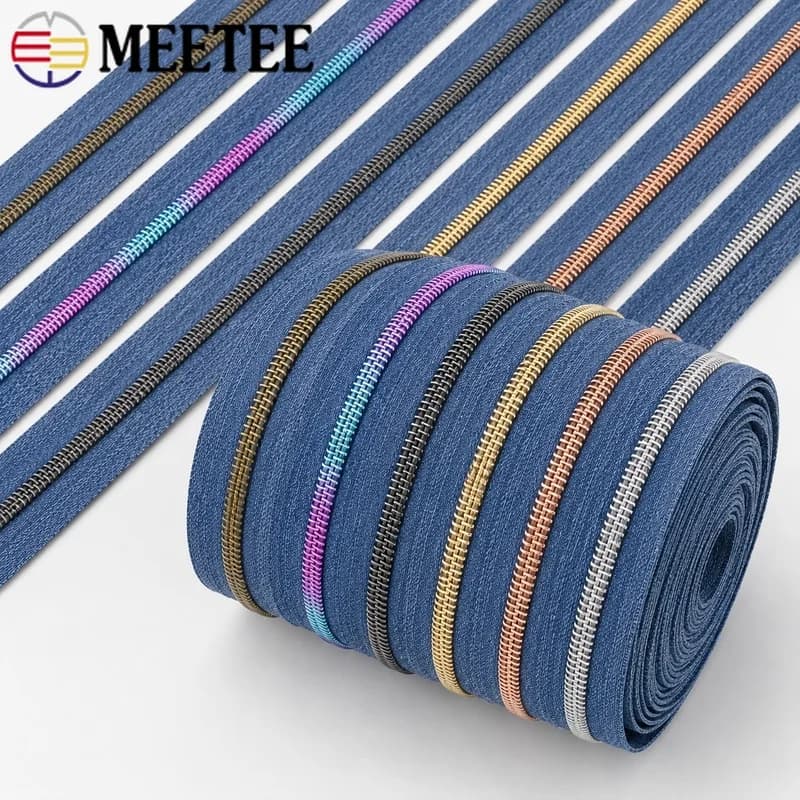 10-40M 5# Denim Nylon Zipper Tape Continuous Coil Chain for Jackets Handbags Clothing Tailor Sewing Repair Decorative Supplies