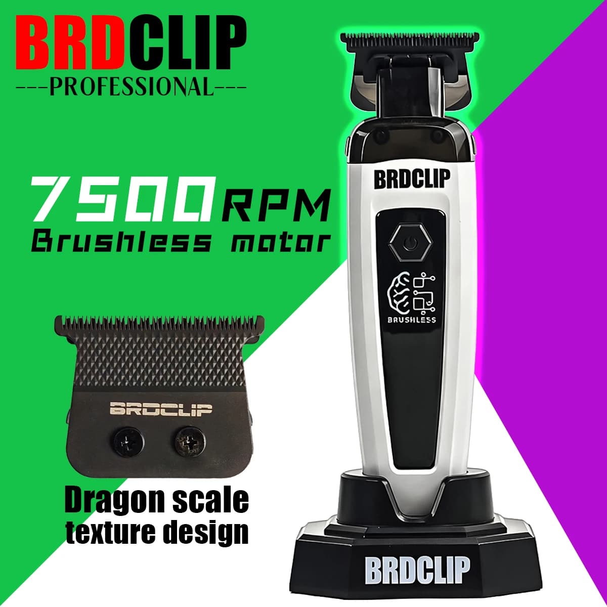 Brushless Motor Professional Hair Trimmer 7500RPM with Base Electric Hair Clipper for Man Oil Head Hair Salon Carving Machine