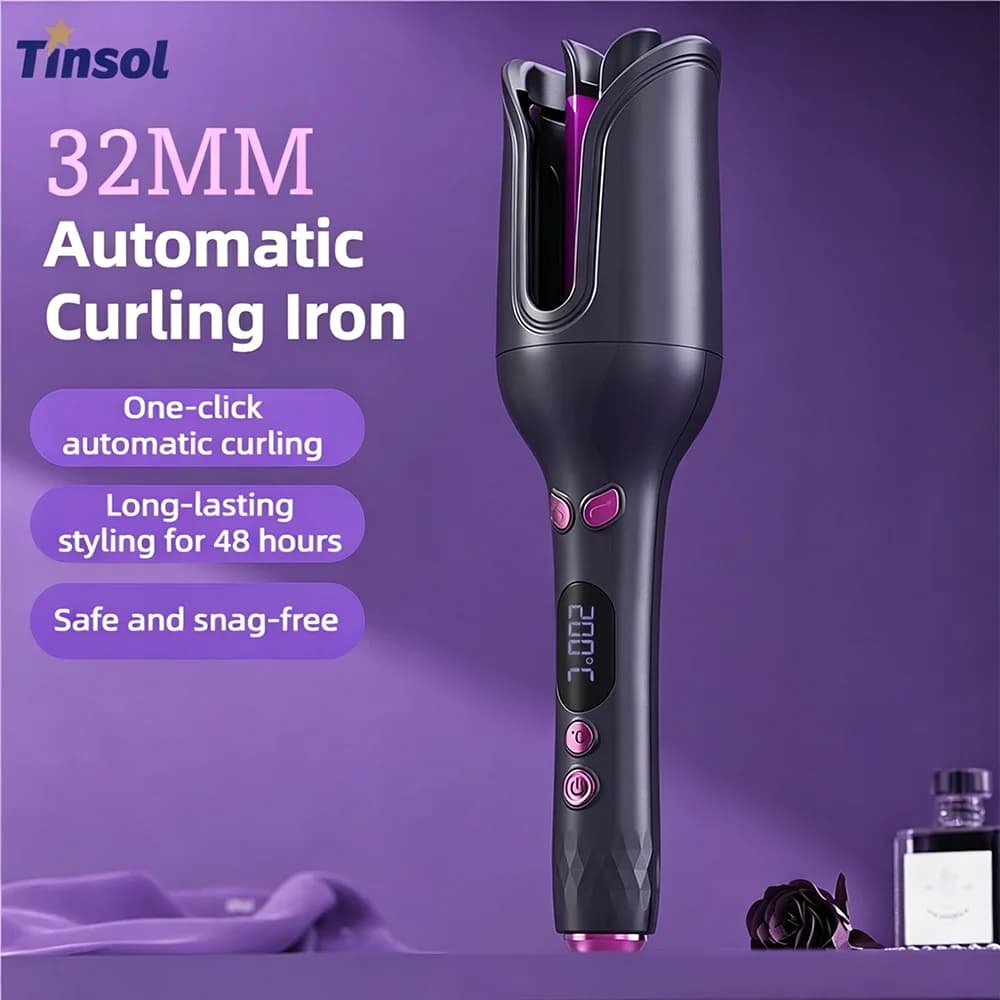 TINSOL 32MM Wave Curling Iron Automatic Curling Iron Negative Ion Air Rotating Curling Wand Professional Styling Tool