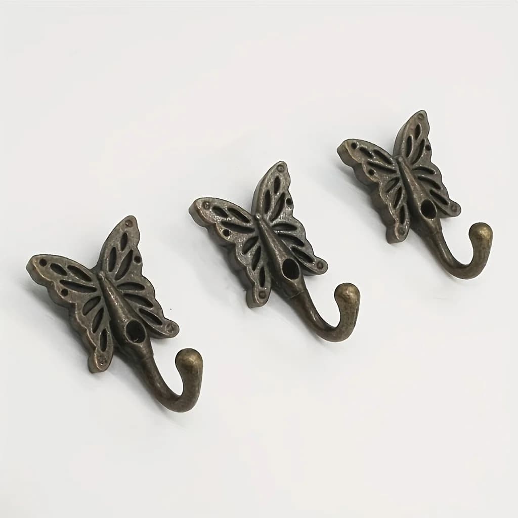 3 pieces of retro butterfly hooks, wall hanging hooks, single hooks for cabinets and wardrobes, bathrobe and towel holders