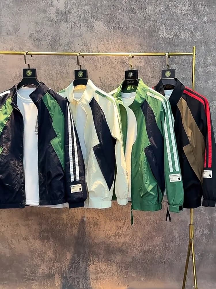 Summer Thin Workwear Jacket Men's Casual Color Block Stand Collar Sun Protection Loose Fit Quick Dry Polyester Jacket