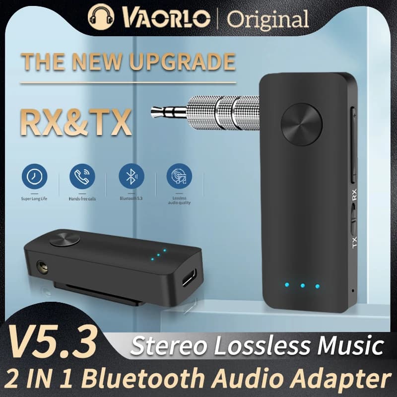 T66 Bluetooth 5.3 Ricevitore audio Trasmettitore 3.5mm AUX Stereo 2 in 1 Adattatore wireless musicale con microfono per TV PC Cuffie Kit auto