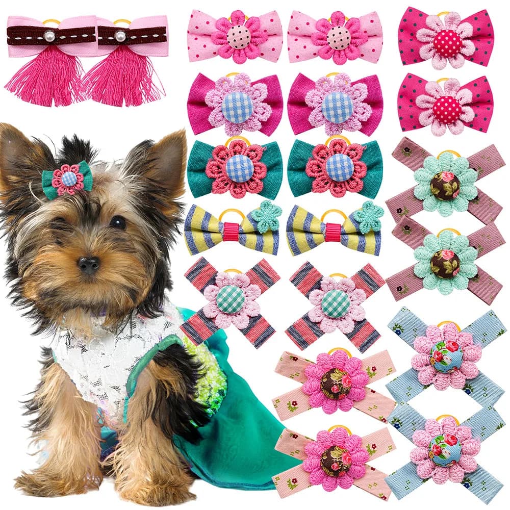 10 pezzi colorati accessori per toelettatura cani da compagnia fiocco per capelli fiore fiocchi per capelli elastici prodotti per copricapo per cani di piccola taglia