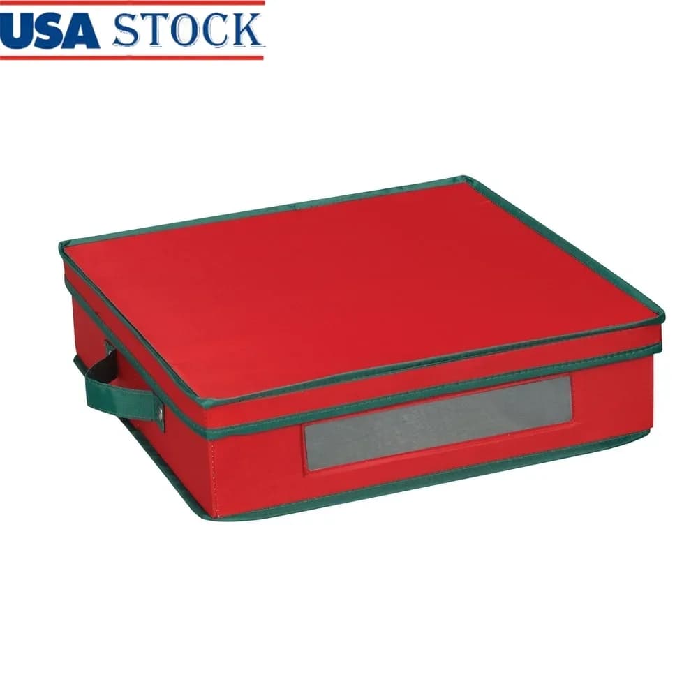 Scatola portaoggetti per piastre caricabatterie per le vacanze 12 piastre Organizzatore festivo rosso e verde con cuscini in feltro Design robusto con finestra laterale con