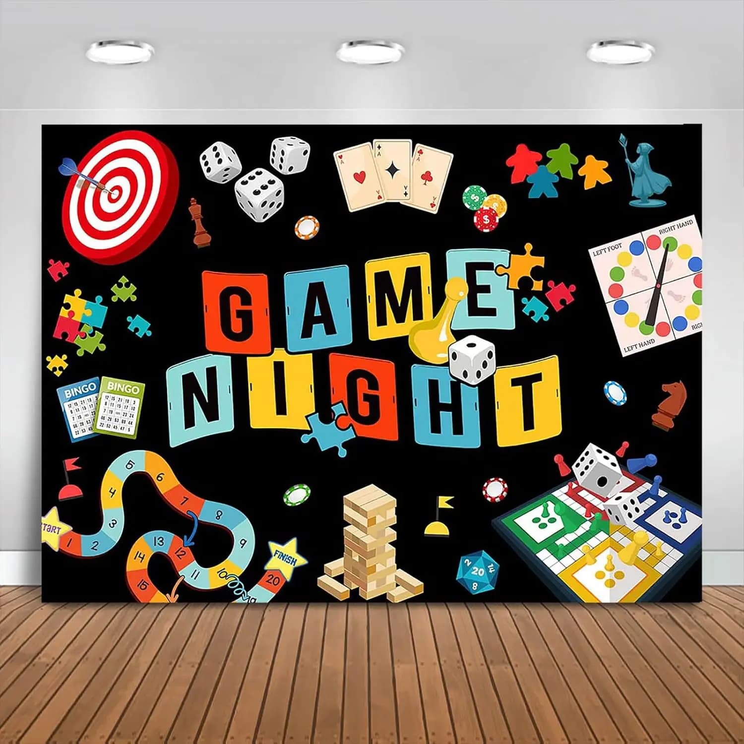 Gioco Notte Fotografia Sfondo Gioco da tavolo Decorazioni per feste Sfondo per adulti Gioco di carte di scacchi sulla banner Puntelli per cabine fotografiche