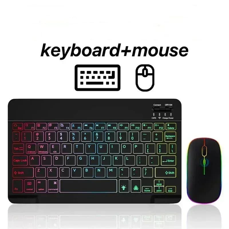 Tastiera per tablet Android iOS Windows Tastiera mouse wireless Tastiera retroilluminata arcobaleno compatibile con Bluetooth per telefono iPad