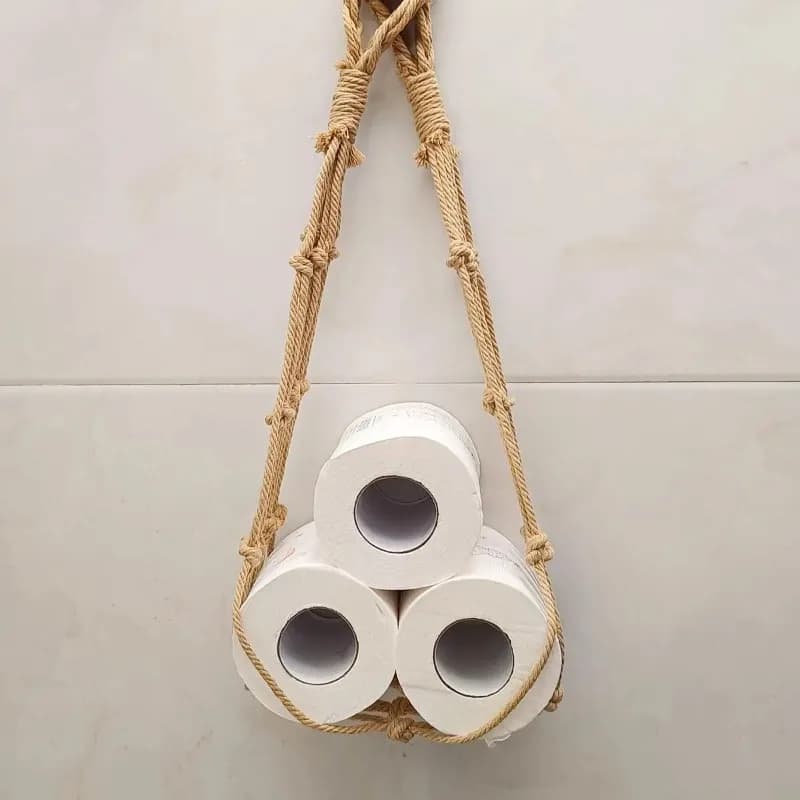 Handwoven Cotton Rope Toilet Paper Holder - Hanging Roll Paper Storage Pocket for Bathroom, Rustic Wall Mount Tissue Organizer