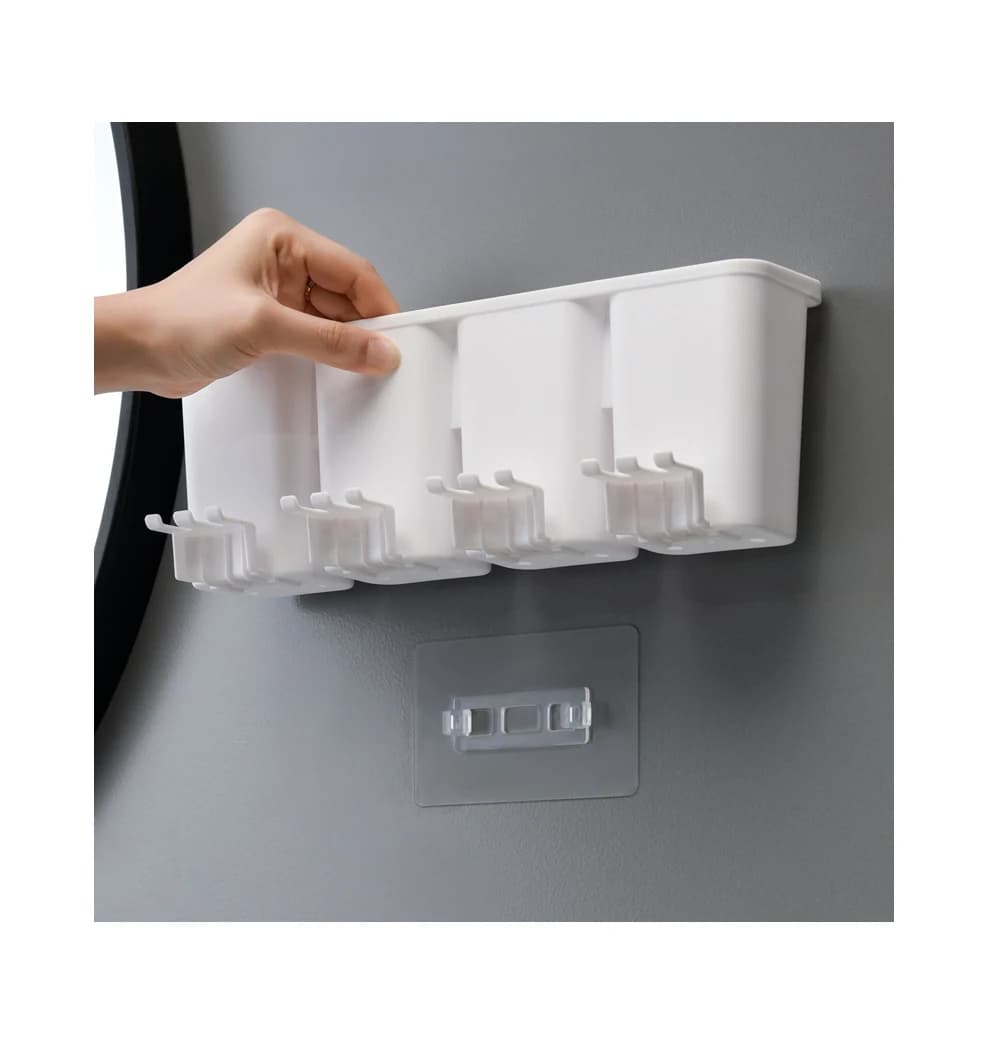 Dispenser automatico di dentifricio, porta spazzolini, set porta spazzolini, tazza portaoggetti bianca, set da parete.