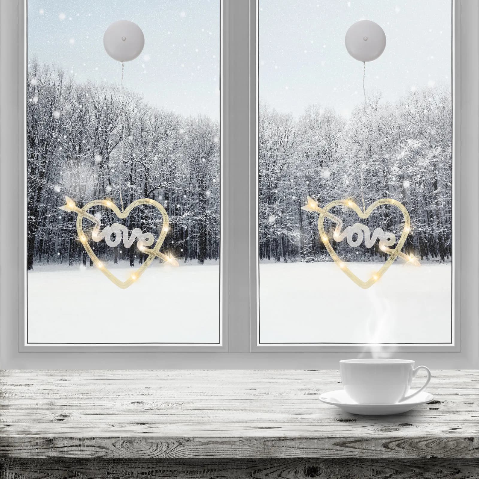 Lampada a ventosa a forma di cuore, romantica, da appendere, per San Valentino, decorazione per casa e negozio, luce LED d'atmosfera