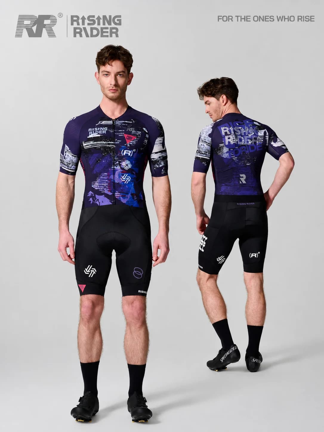 RR Men Cycling Jersey Set Spring Summer Road Bike Racing Suit Star Print Cycling Clothing With Double Arrow Padded Bib Shorts