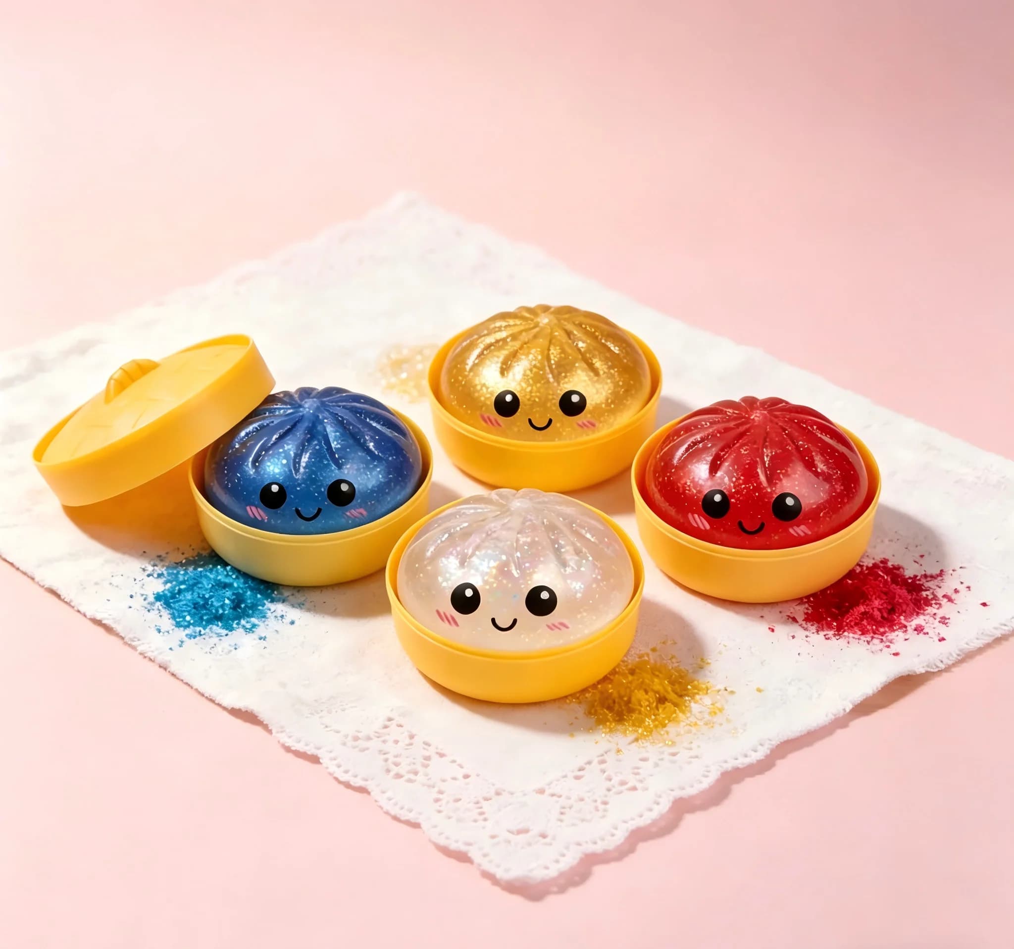 Squishy a Forma di Raviolo Glitterato, Giocattolo Antistress Morbido e Spremibile, Simpatico Squishy a Forma di Raviolo in Scatola per Alleviare lo Stress