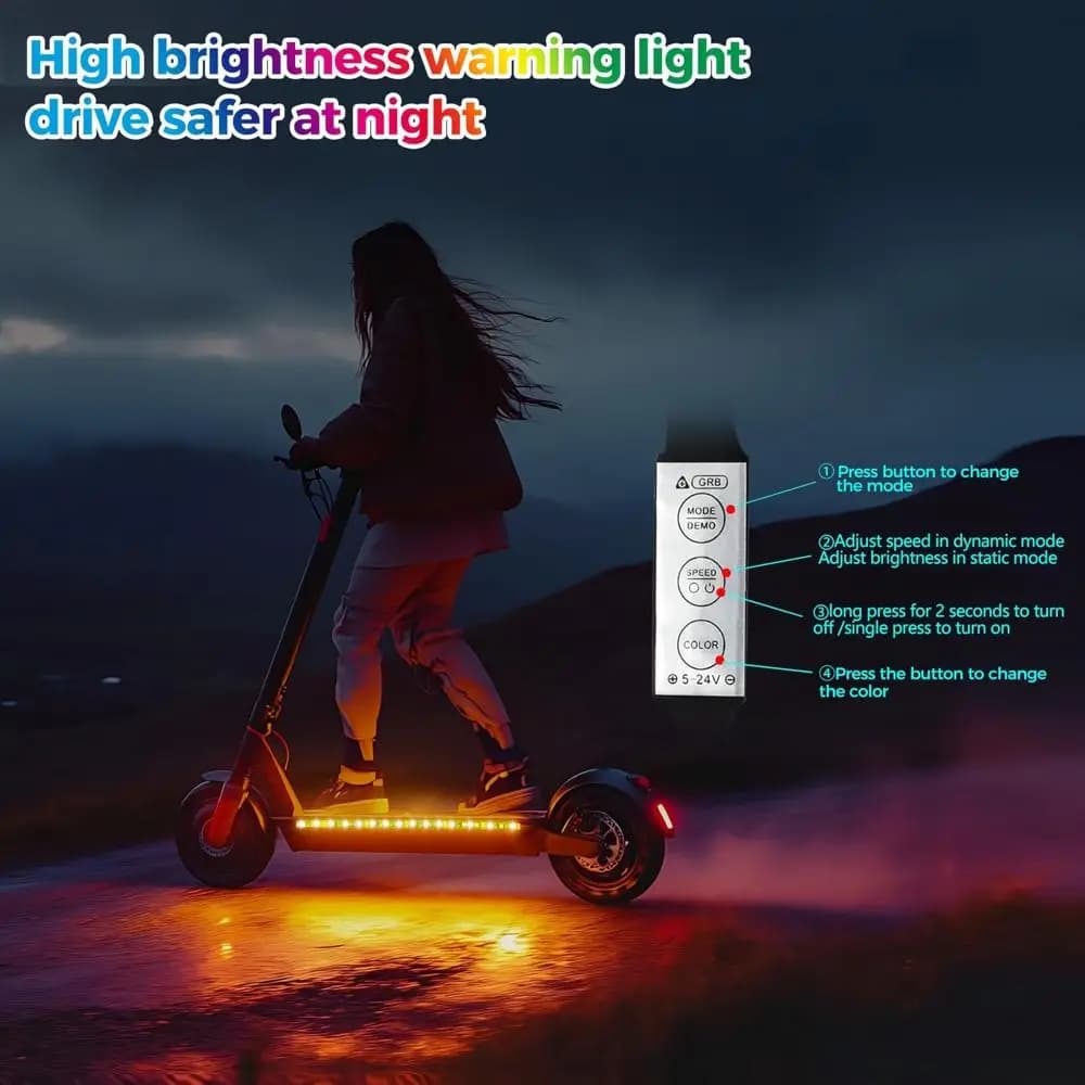 Luci LED Creative per Monopattino a Batteria, Illuminazione Ambientale Multicolore per Bicicletta, Striscia Luminosa RGB Fai-da-Te per Guida Notturna