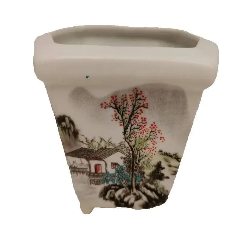 Traditional Chinese Porcelain Flower Pot Pink Landscape Patterned Indoor Outdoor Garden Plant Pots Handmade Decorative Vase