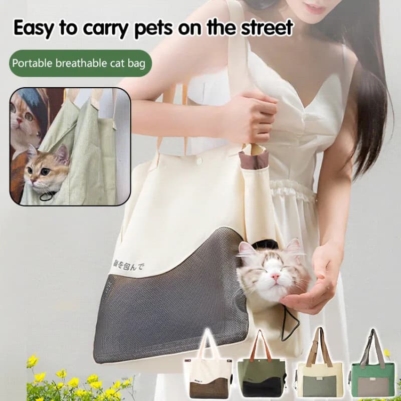Borsa da trasporto portatile per gatti e cani di piccola taglia con tracolla traspirante