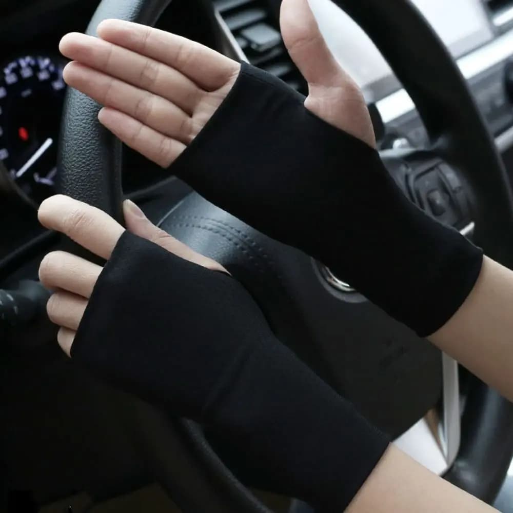Guanti Elastici Senza Dita Sottili Monocolore, Protezione Solare Anti-UV, Protezione Polso, Guanti in Seta Ghiaccio per Esterni