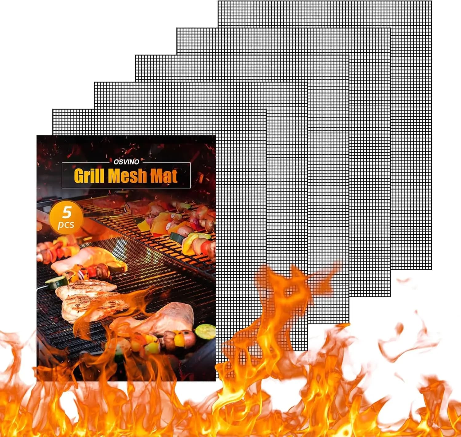 Black Grill Mesh Mat 5 Pack Reusable Non-Stick BBQ Grill Mats 16'x12' Outdoor Barbecue Baking Accessories Works on Gas Charcoal