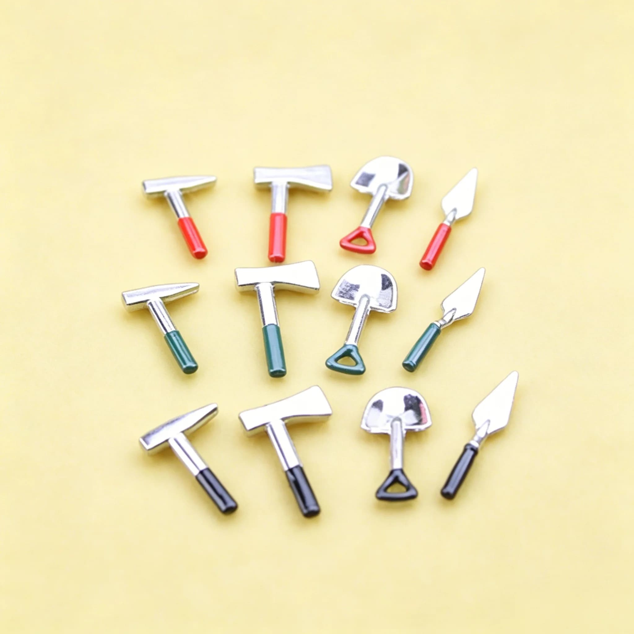 1/12 Scale Dollhouse Accessories 4Pcs Mini Metal Simulation Tools Shovel Axe Spade Hammer Tiny Model Ornaments