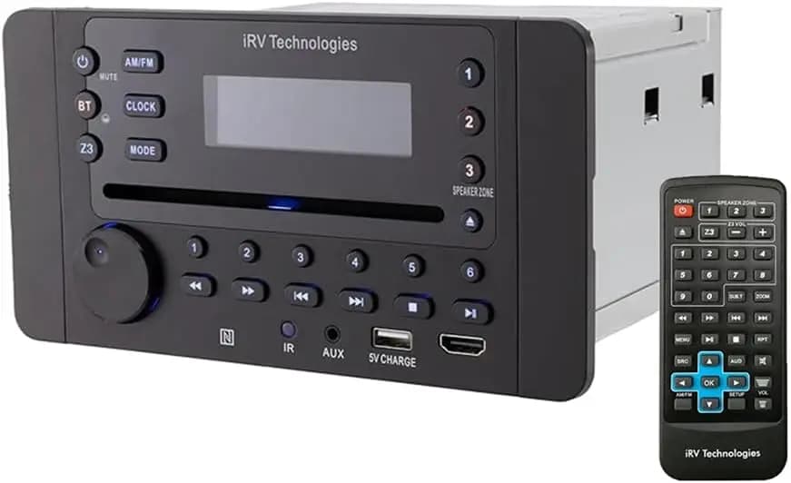 Wall-Mount RV Stereo System with 3 Zones - 7-Speaker Output, DVD/CD/MP4 Player, HDMI ARC & CEC, NFC Bluetooth, App Control, Digital Surround Sound Entertainment Hub for Trailers