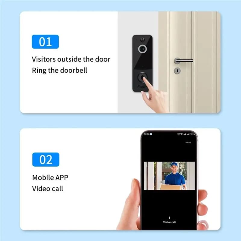 AA81-Wireless Video Doorbell 1080P HD Outdoor Monitor Motion Detection Night Vision Waterproof 2.4Ghz Wifi Intercom