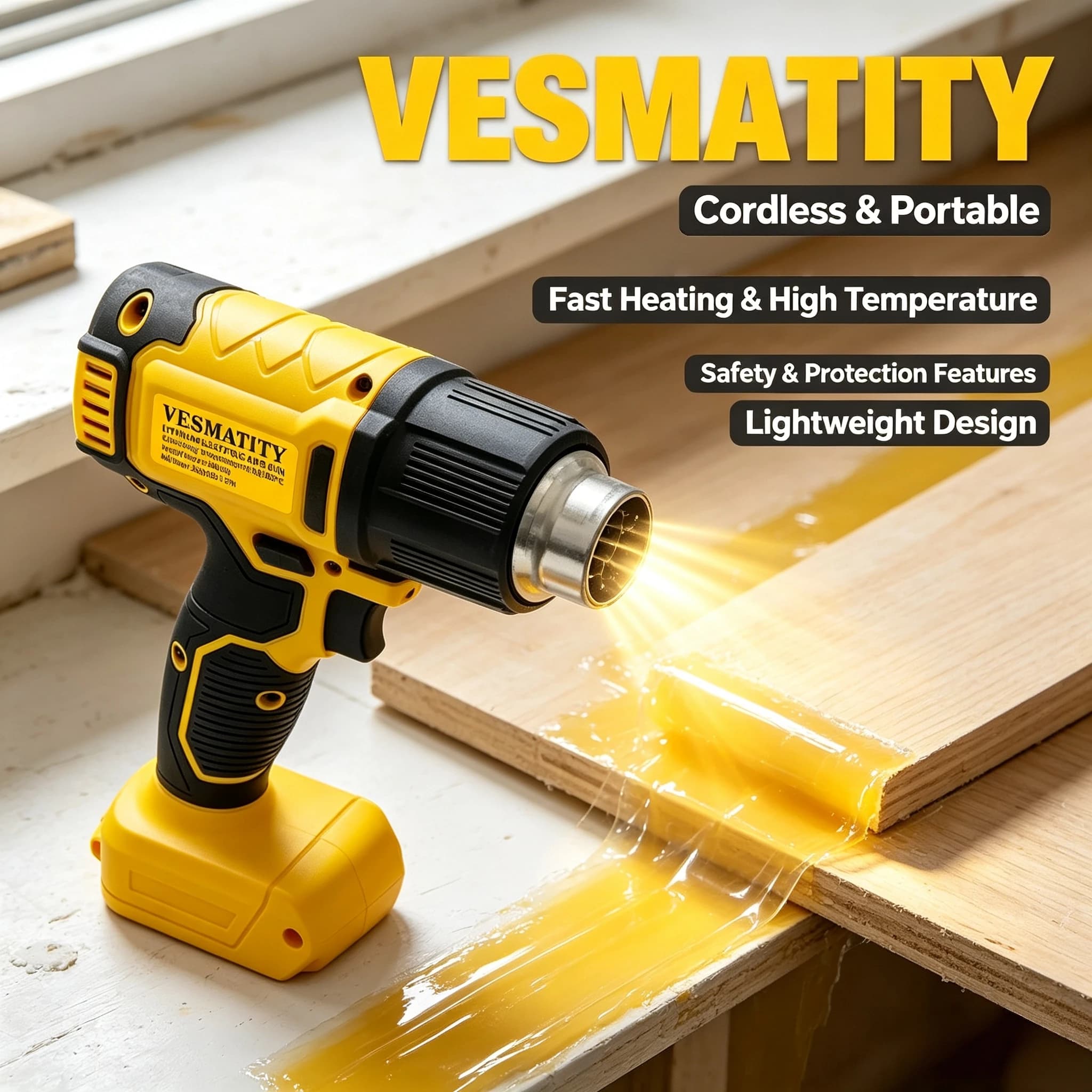 VESMATITY Industrial Heat Gun Cordless Tool Only Shrink Wrapping Electric Hot Air Gun Thermal Blower for DeWALT Battery Pro
