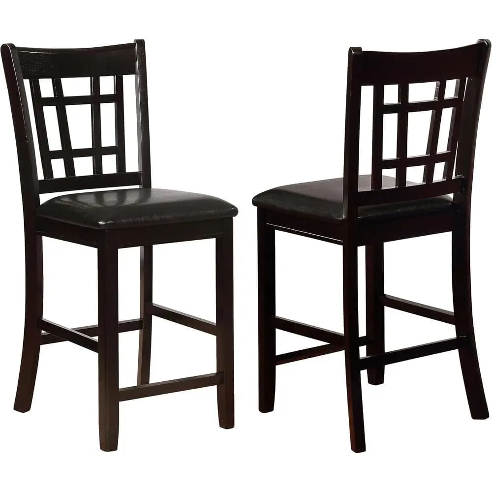 Set di 2 sedie da bancone in legno imbottite - Schienale a doghe, sedili imbottiti, poggiapiedi - Per sala da pranzo e cucina - Nero