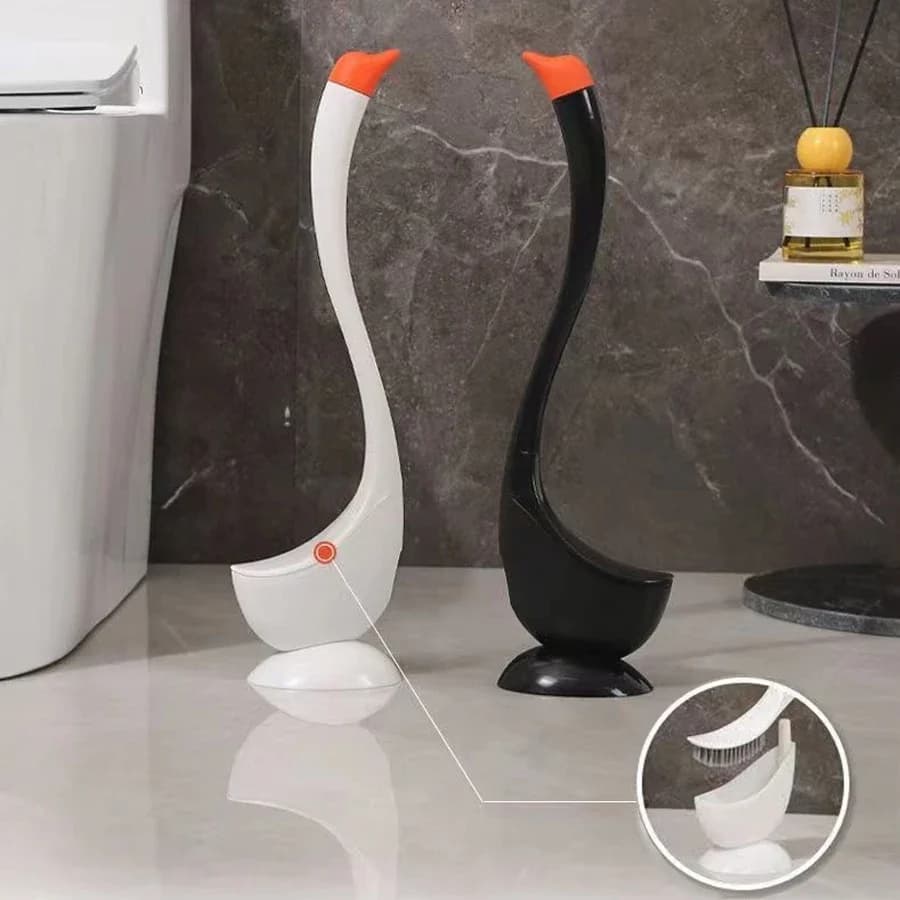Set scopino per WC a forma di cigno con supporto, spazzola per la pulizia del bagno con manico lungo Accessori per la pulizia della tazza del WC facili da usare