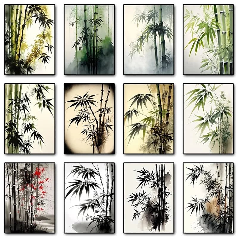 Bamboo Forest Retro Beautiful Nature Bamboo Minimalist Wall Art Print Canvas Painting Posters for Living Room Modern Home Decor