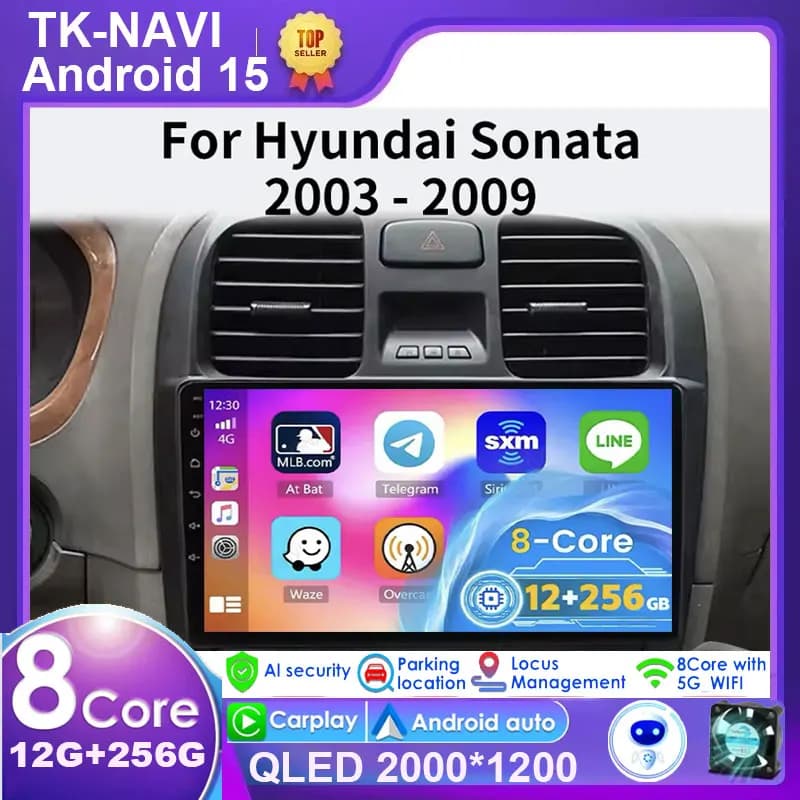 Car Multimedia Video Player Android 15 For Hyundai Sonata 2003-2009 with DVD Carplay GPS 4G WIFI Auto DSP