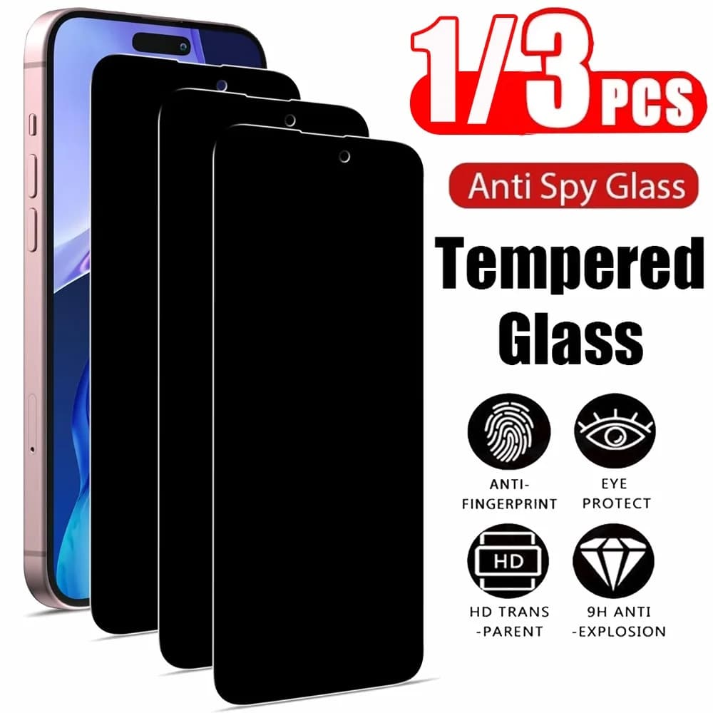 1~3PCS Anti Spy Tempered Glass For iPhone 17 17e 16e 16 15 Pro Max Protect Screen Privacy iPhone 15 14 Plus 13 12 11 Pro Max Protective Film Protective iPhone 17 Pro Max anti-peeping Film Screen Protector