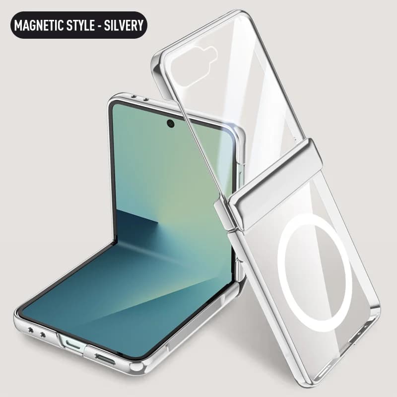 Custodia per telefono con pellicola protettiva in vetro temperato per Samsung Galaxy Z Flip 7 per copertura antiurto con placcatura di ricarica wireless Magsafe