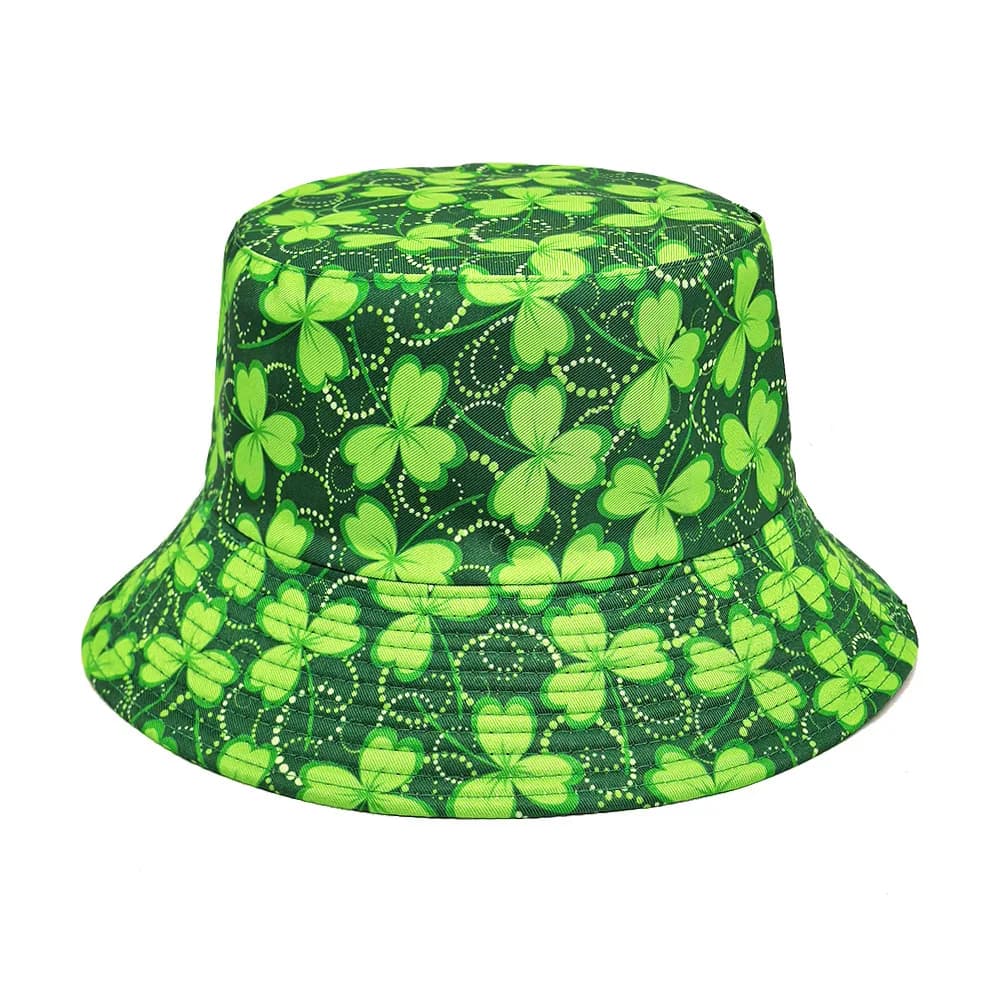 Green Hat St. Patrick's Day Ireland Clover Print Bucket Hats for Women Men Festival Party Fisherman Cap Summer Sunscreen Panama