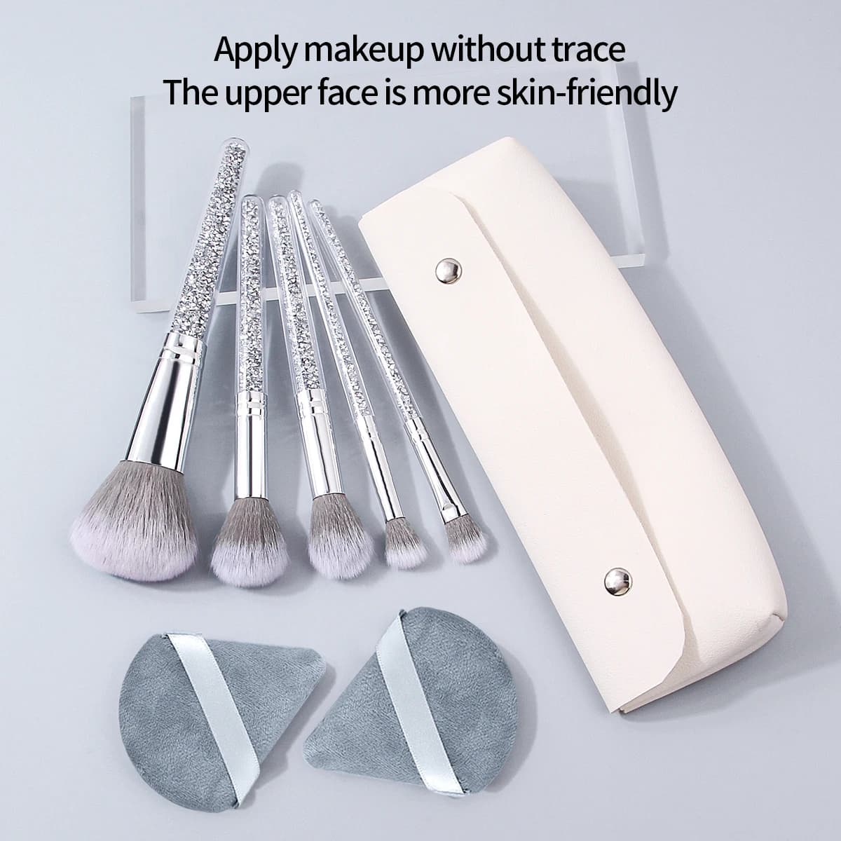 Set of 8-piece makeup brushes with high aesthetic level, including cover for brushes with diamond handle + head for triangular powder + housing