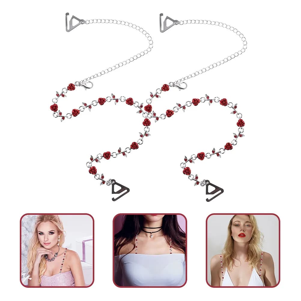 1Pair Rhinestone Rose Design Bra Straps Women Stretch Comfortable Adjustable Non-Slip Shoulder Strap for All Underwear Types